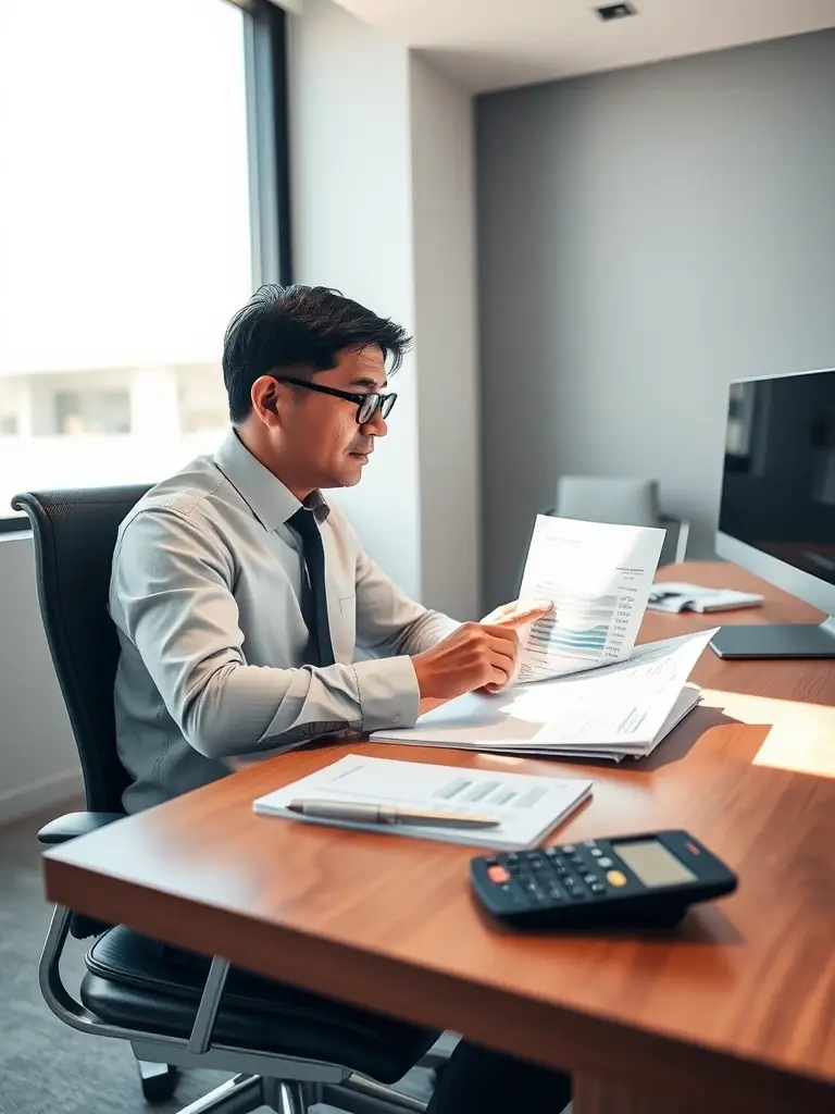 A professional accountant in an office setting, reviewing financial data on a laptop with a visible QuickBooks Online interface, while SnapBack's automated backup notification appears on the screen.